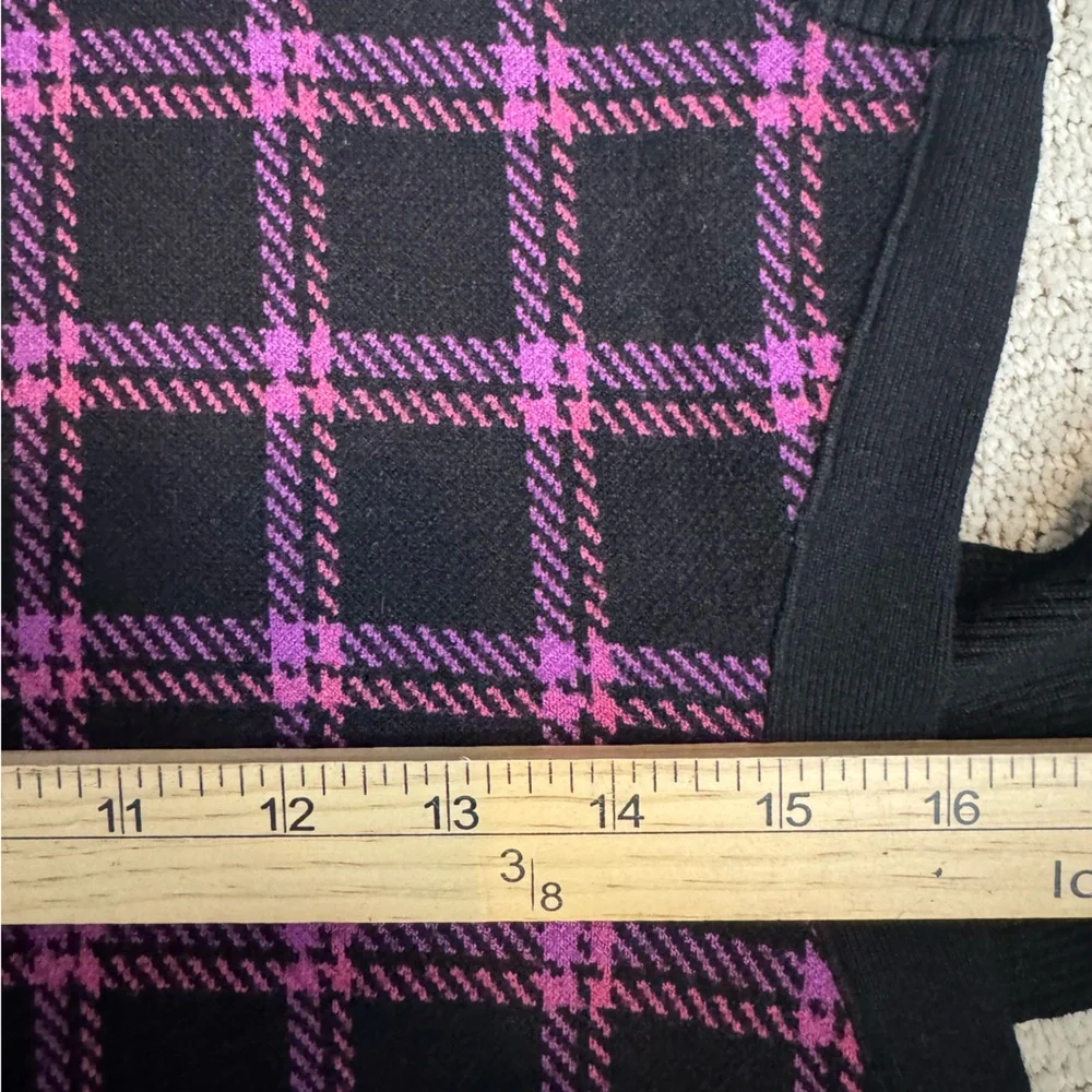 Toccin Peggy Sleeveless Plaid Knit Midi Dress Tie Waist XL Purple Multi